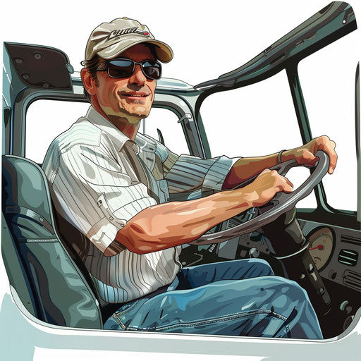 Driver illustration in photo realistic style with a flat random background