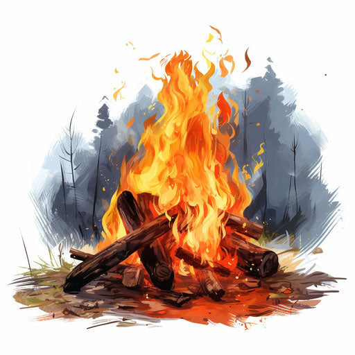 Campfire clipart in the style of oil painting, white background