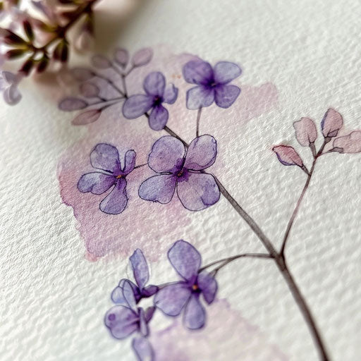 Watercolor style lilac tattoo, blending light purples and pink