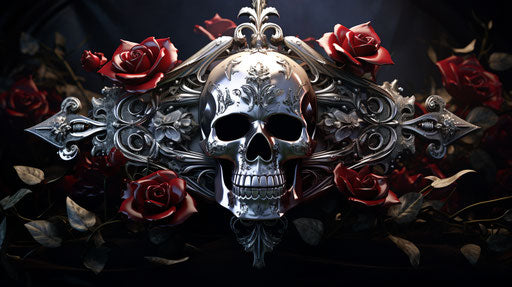 Silver skull and roses shaped cross, HD Mod style