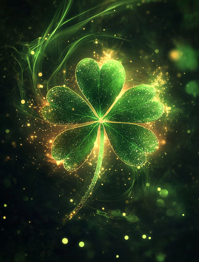 Glowing clover leaf on enchanting dark background
