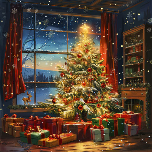 Christmas Eve clipart with flat random background and vivid tones