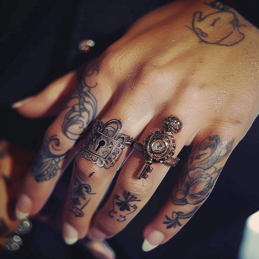 Wedding ring tattoo design with lock and key