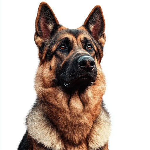 3D German Shepherd in photorealistic style on flat white background