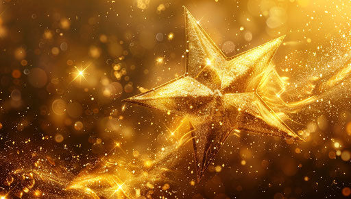 Golden star with sparkling mythic symbolism, lively energy