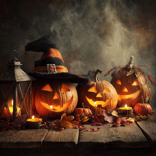 Festive Halloween Scene with Glowing Jack-o'-Lanterns