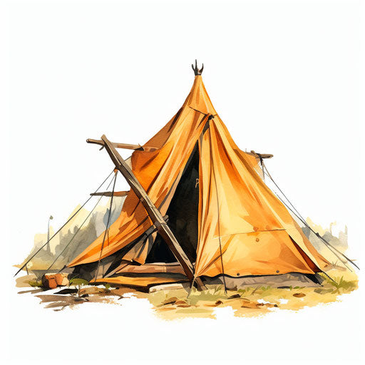Tent clipart in the style of Oil painting, on a white background