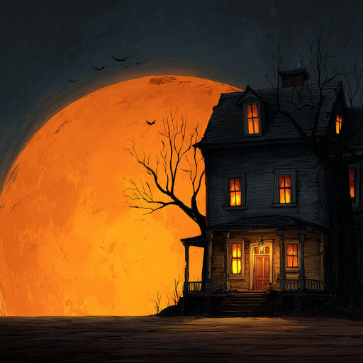 Eerie House Under a Glowing Full Moon