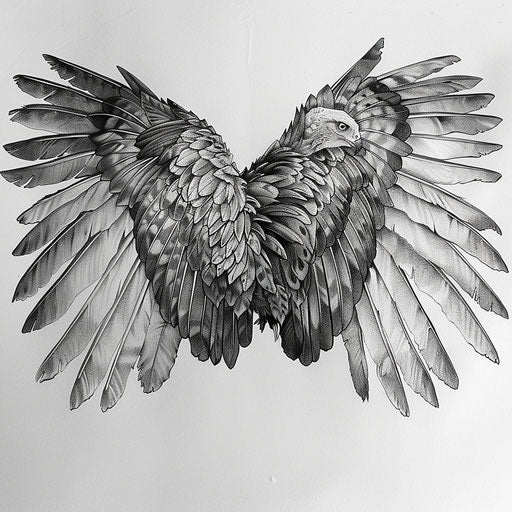 Realistic hawk wings tattoo drawing on white background