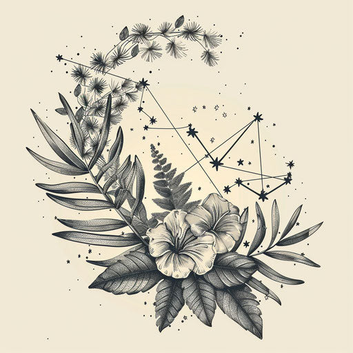 Botanical Virgo constellation tattoo sketch