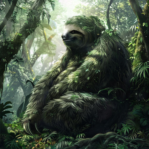 Giant sloth in a lush rainforest with detailed fur
