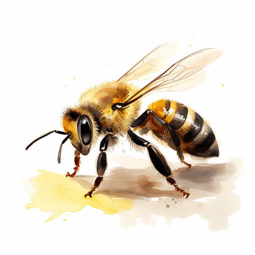 Adorable bee illustration in the style of an oil painting, on white background