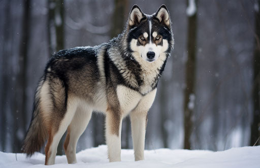 Blue husky dog in snow 17:11
