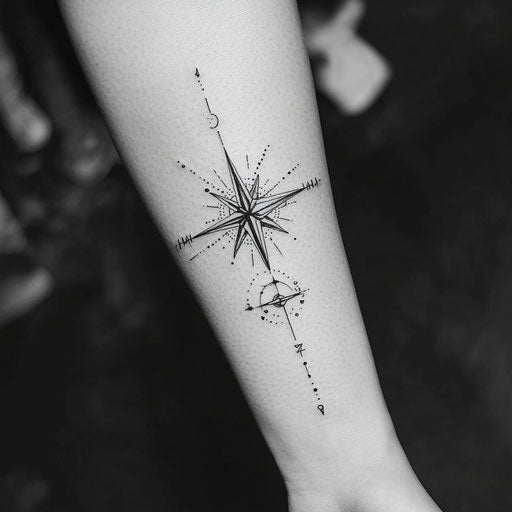 Minimalist black ink compass tattoo for forearm