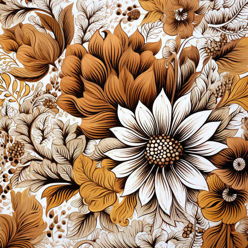 Floral template drawn in brown with flowers