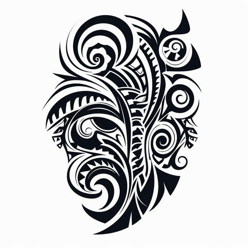 Black and white tribal tattoo with intricate line drawings