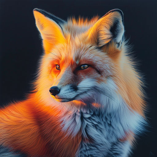 Red fox at sunset, vibrant colors and striking contrast, in the style of Tim Flach