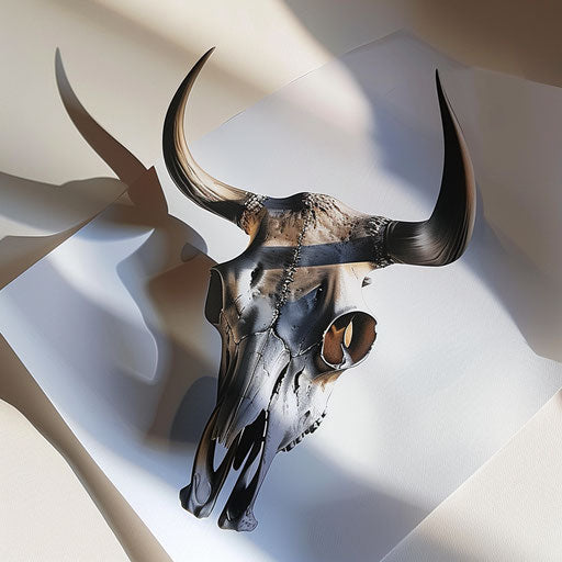 Realistic bull skull with shadows and highlights on white