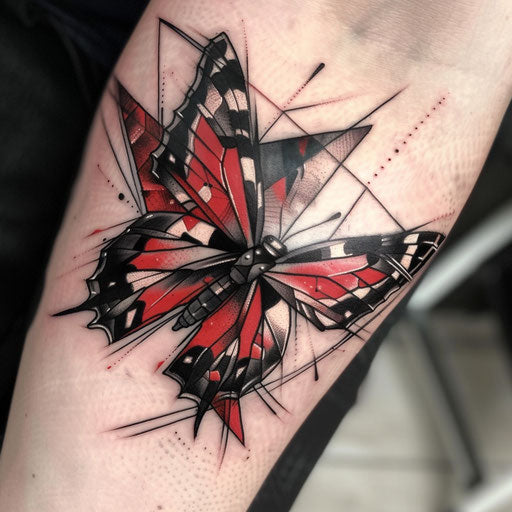 3D butterfly tattoo with sharp black and red shapes