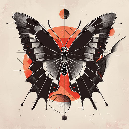 Geometric butterfly in bold black and vibrant red