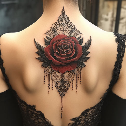 Feminine tattoos with gothic rose and lace