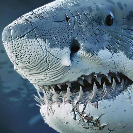 Intricate skin details of a great white shark