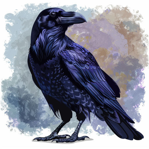 Realistic raven clipart with flat random background