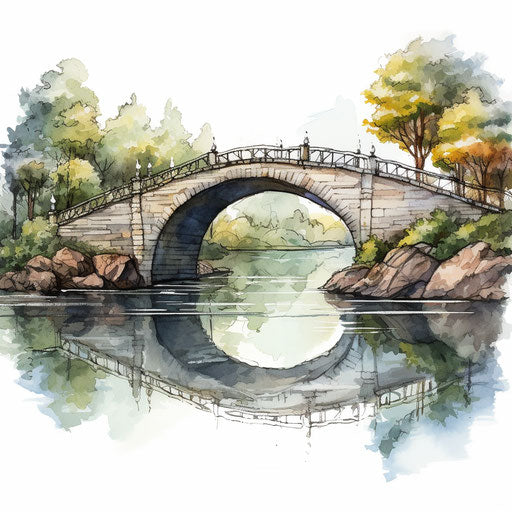 Bridge clipart in the style of Oil painting, on a white background
