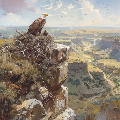American eagle nesting above the rolling Great Plains