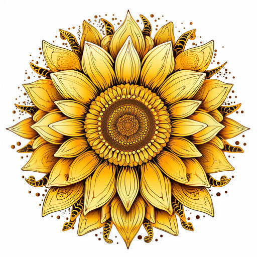 Golden sunflower vector art in intricate minimalism style