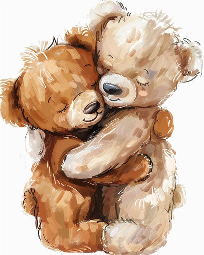 Two teddy bears hugging, multiple filter effects