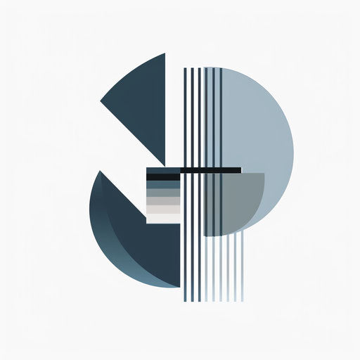 Graphic design logo with modern typography and geometric icon, in blue and grey, on white background