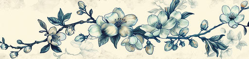 Branch of blue and white flowers, detailed comic book style