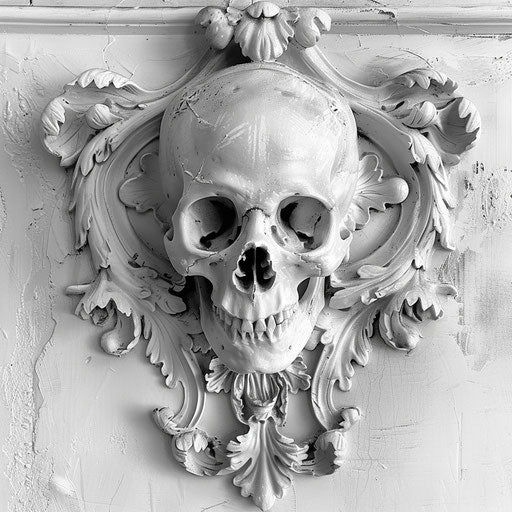 Gothic smiling skull inspired tattoo, beautiful and slender