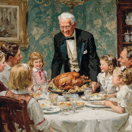 An elderly man brings a roasted turkey for a festive meal