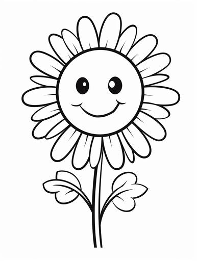 Smiling flower coloring page, natural simplicity style