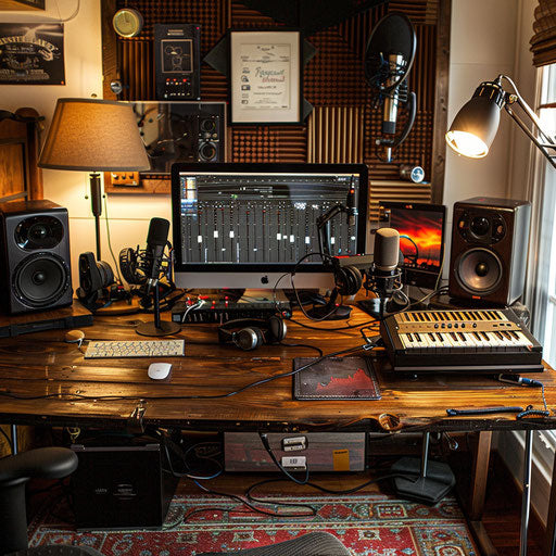 Dedicated podcasting station in a home office
