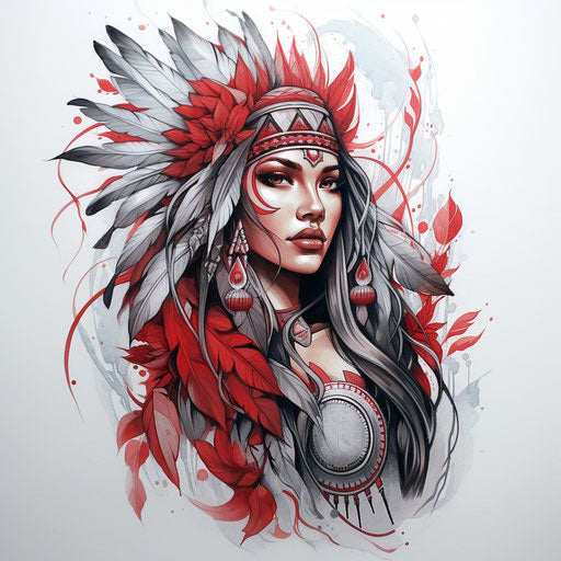 Tribal American Indian tattoos in light white and red