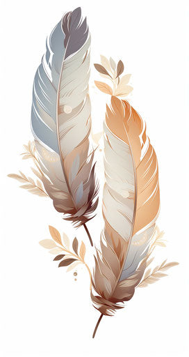 Tattoo pattern with two Indian feathers in light gray and brown