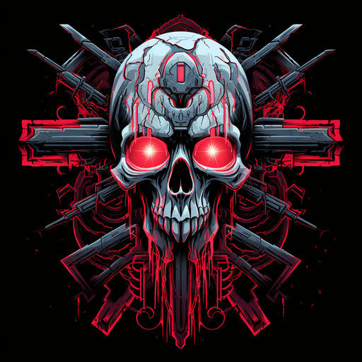 Skull with cross and red eyes on black background vector
