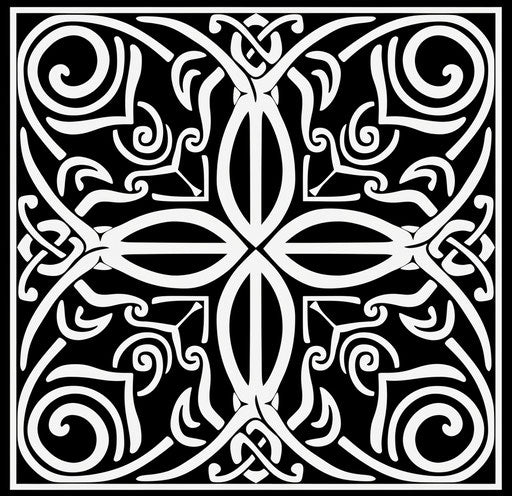 Black and white celtic pattern with cross design, queercore style, sculpted