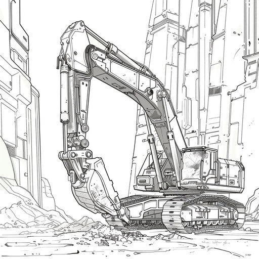 Futuristic excavator on a construction site