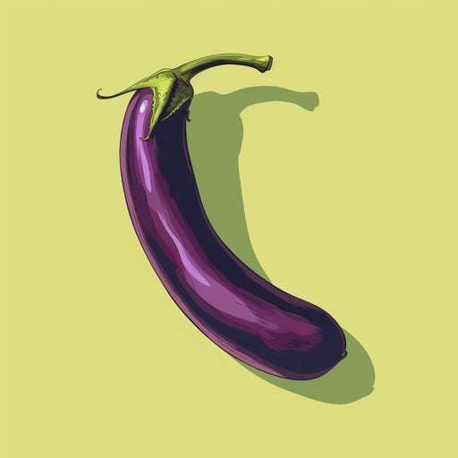 Eggplant clipart in photorealistic style on flat chartreuse background
