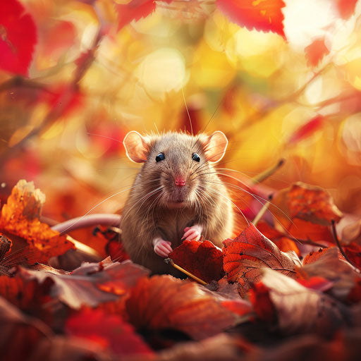 Brown rat among vibrant autumn colors