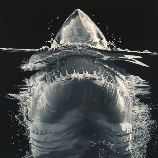 Great white shark's dorsal fin cutting through the ocean surface