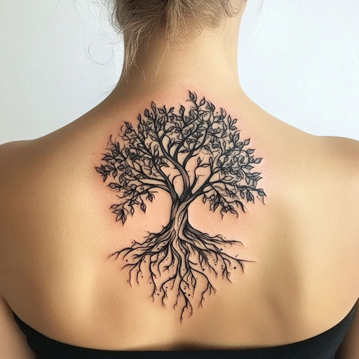 Flat back shoulder tattoo with tree of life