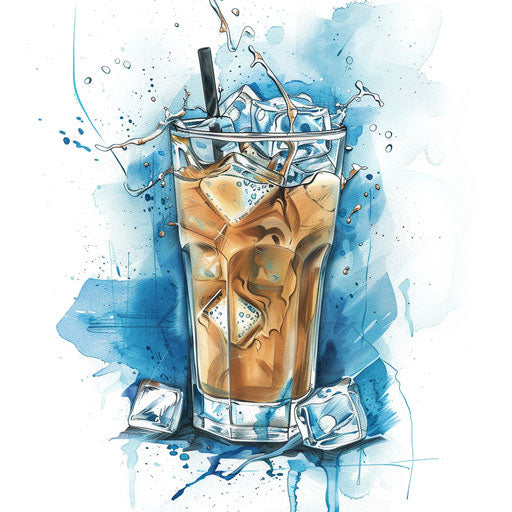 Flat tattoo sketch of an iced coffee glass