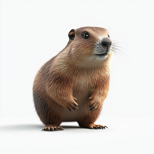 3D groundhog on flat white background, realistic style, isolated clipart