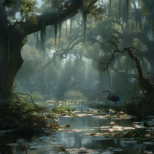Animals in a serene swamp