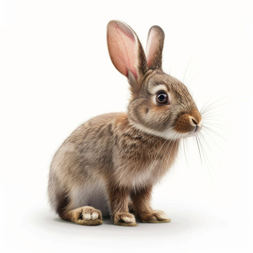 Cartoon rabbit in realistic style on flat white background